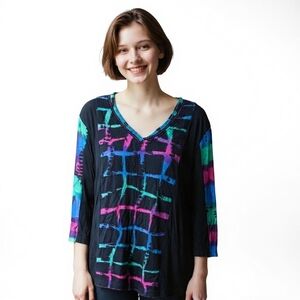 Parsley & Sage Colorful A Line Tunic Batik Grid Art To Wear Boho Womens Plus 1X